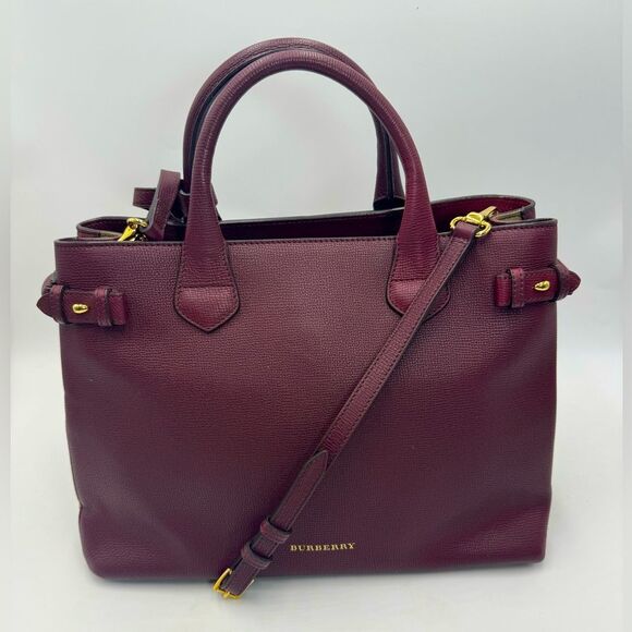 Auth Burberry Elderberry Leather Nova Check Medium Banner Tote Bag Preloved Ex++ - Picture 12 of 16